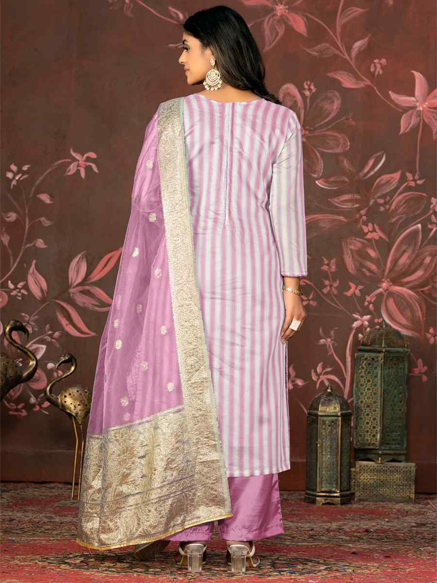 Lavender Banarasi Cotton Embroidered Casual Festival Pant Salwar Kameez