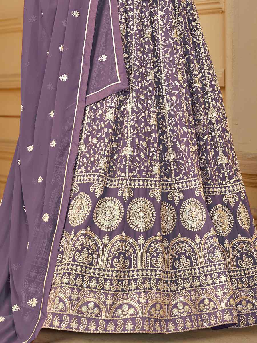 Lavender Faux Georgette Embroidered Festival Wedding Anarkali Salwar Kameez