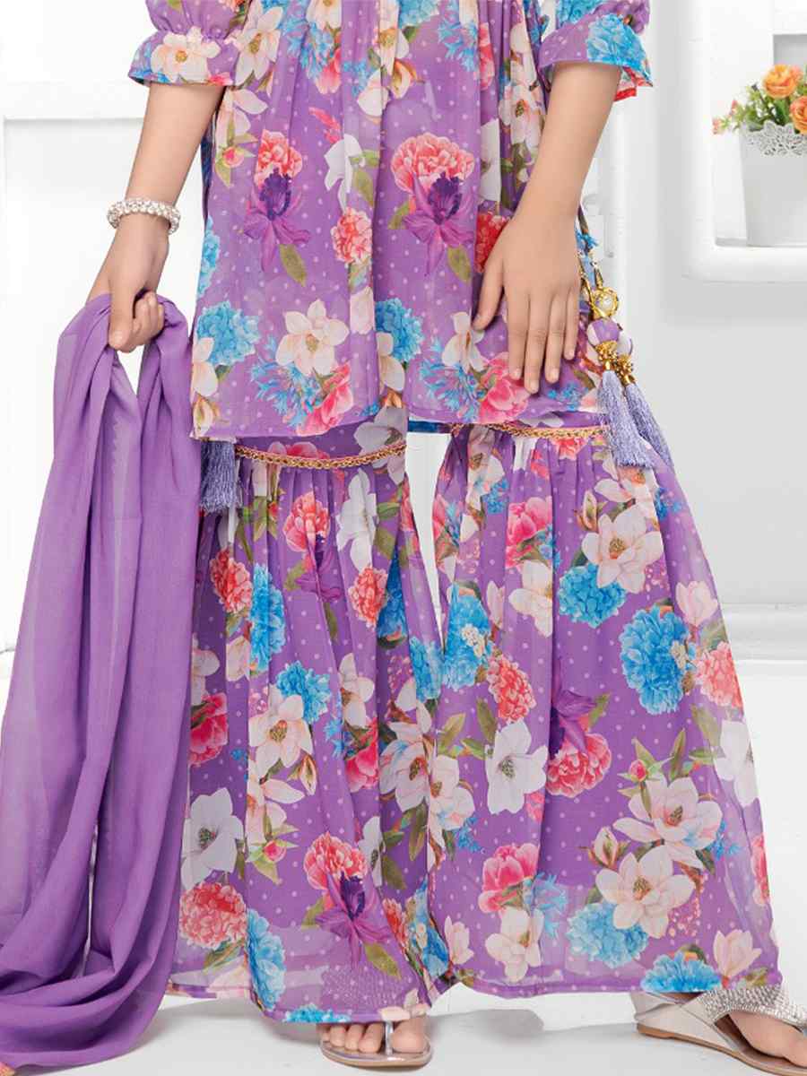 Lavender Georgette Printed Casual Festival Salwars Girls Wear