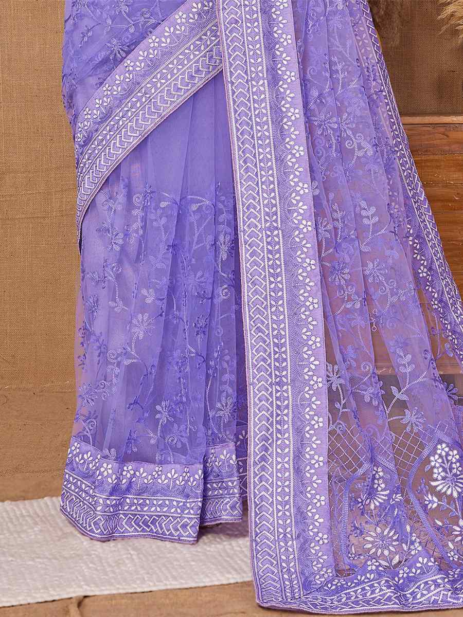 Lavender Heavy Soft Net Handwoven Wedding Festival Heavy Border Saree
