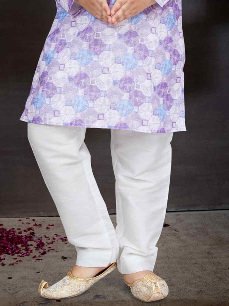 Light Lavender Cotton Printed Festival Traditional Kurta Pyjama Boys Wear