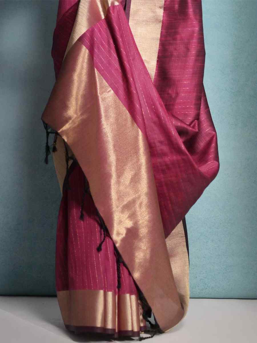 Meganta Raw Silk Handwoven Festival Casual Heavy Border Saree