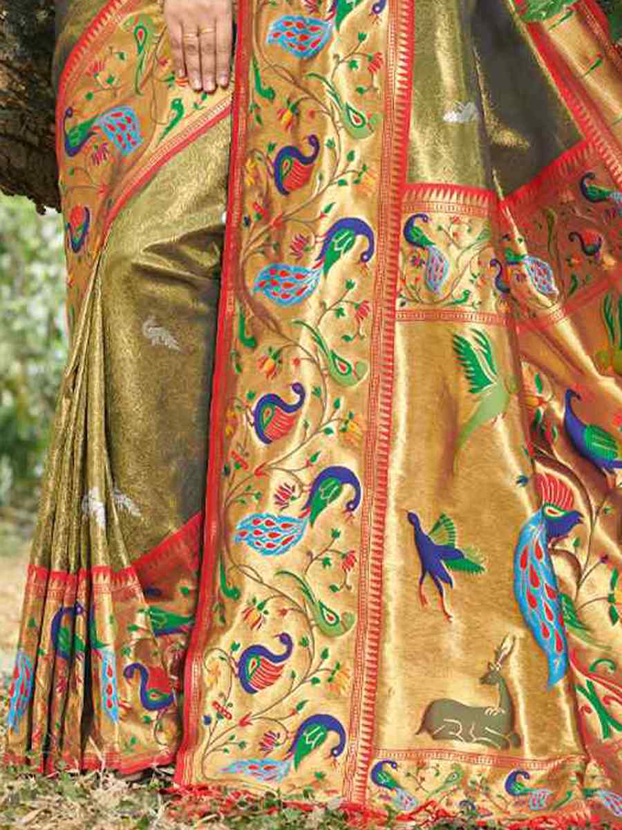Mehendi Paithani Silk Handwoven Wedding Festival Heavy Border Saree