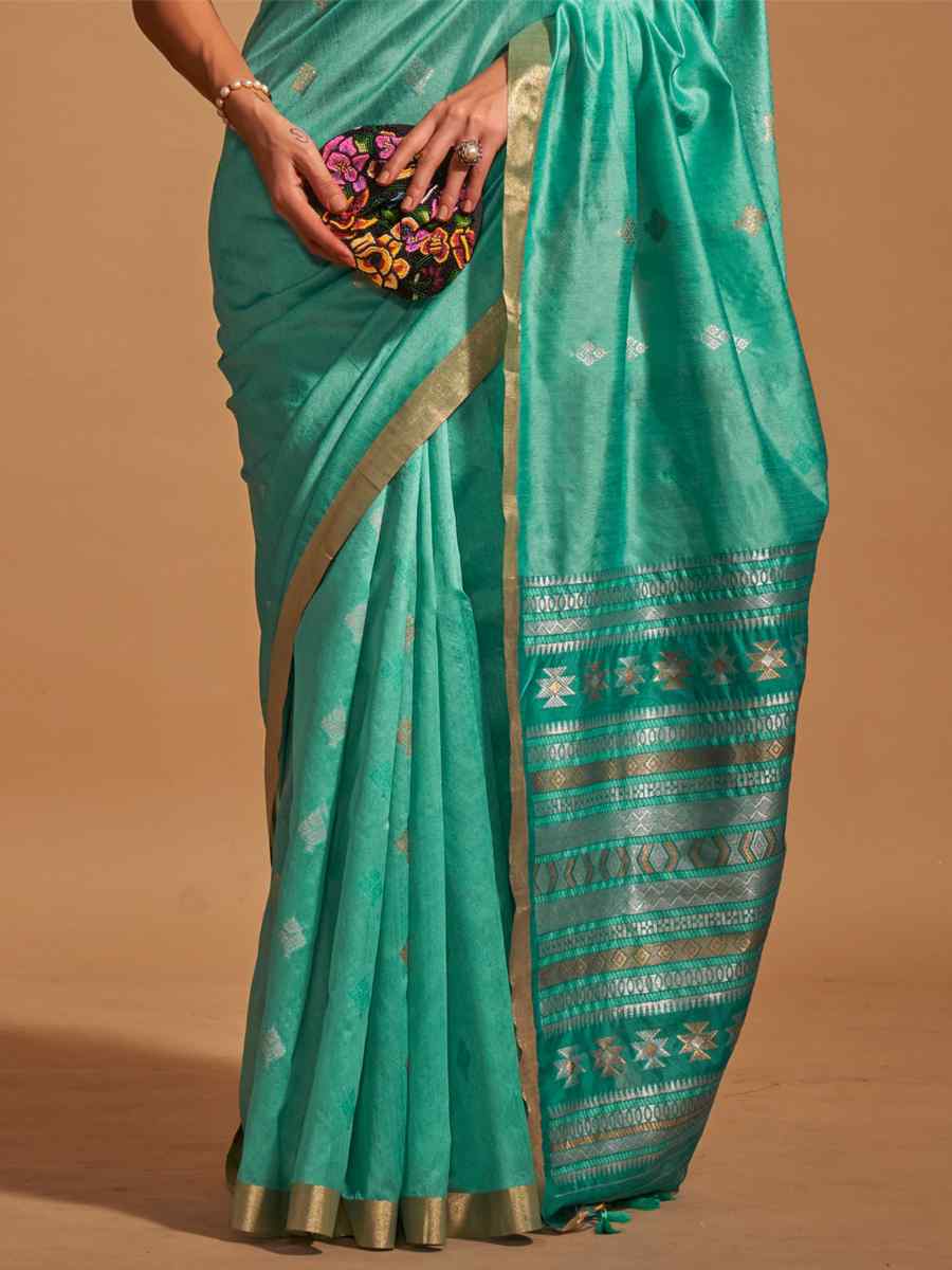 Mint Handloom Silk Handwoven Casual Festival Classic Style Saree