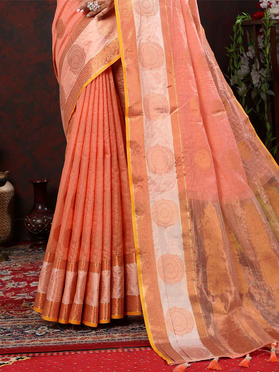 Orange Soft Cotton Handwoven Casual Festival Heavy Border Saree
