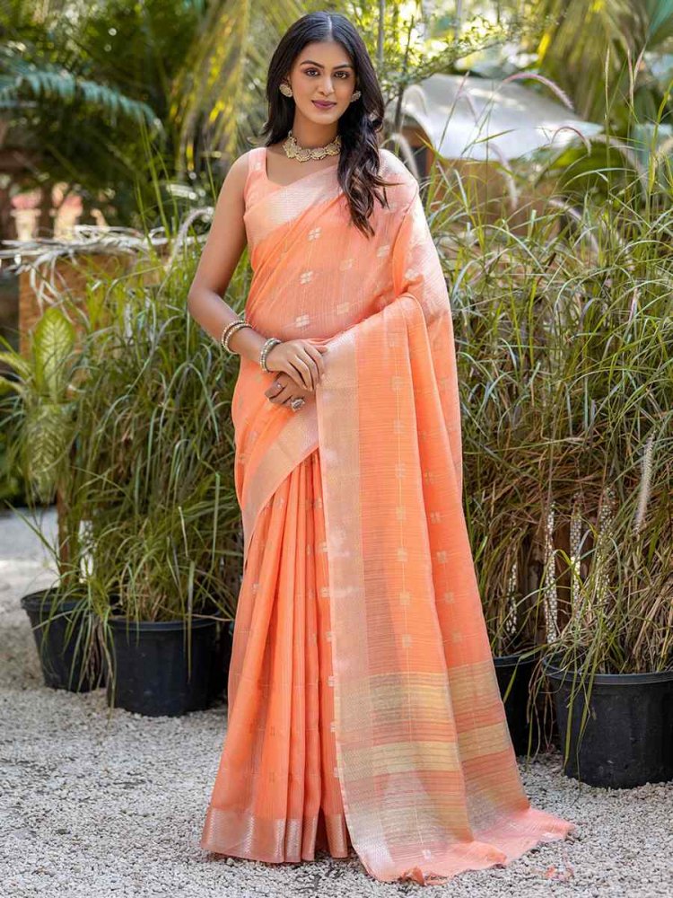 Orange Soft Resham Silk Handwoven Wedding Festival Heavy Border Saree