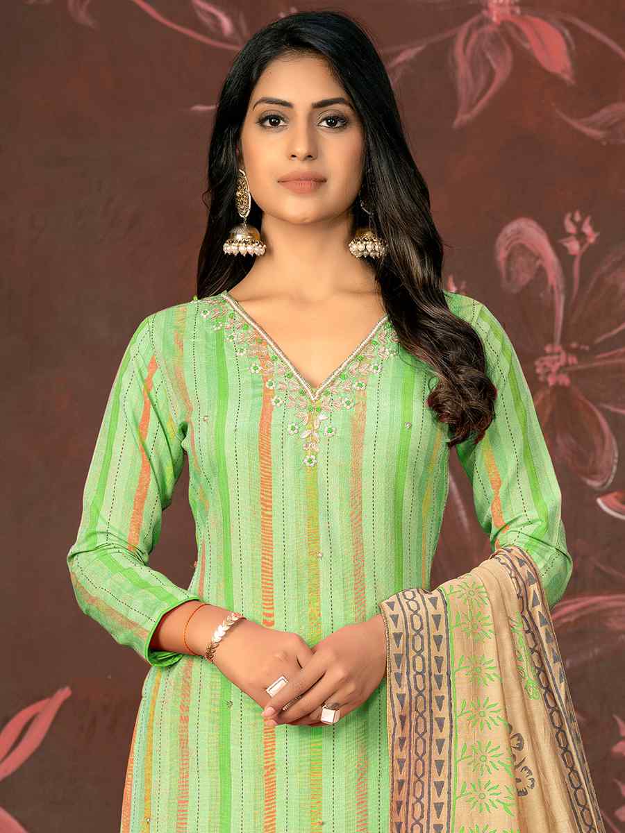Perrot Green Cambric Cotton Embroidered Casual Festival Pant Salwar Kameez