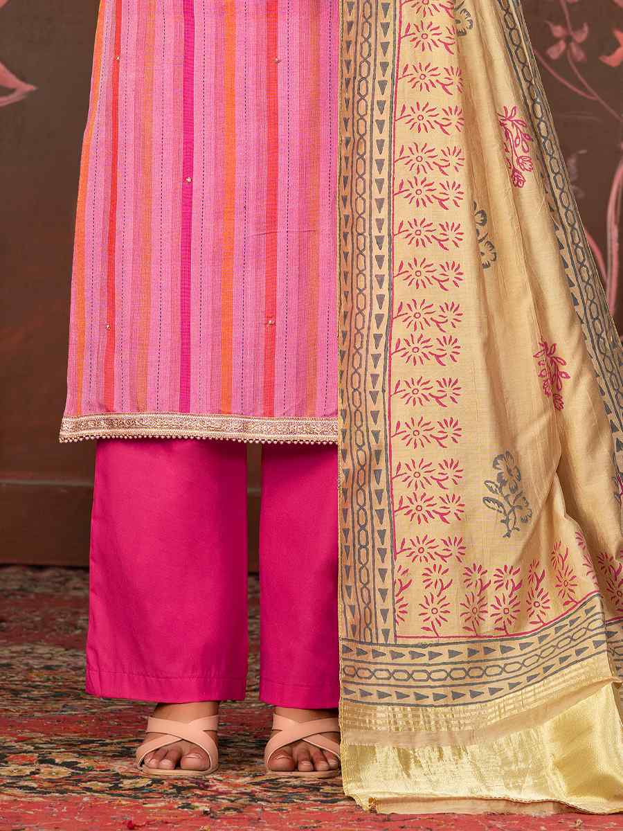 Pink Cambric Cotton Embroidered Casual Festival Pant Salwar Kameez