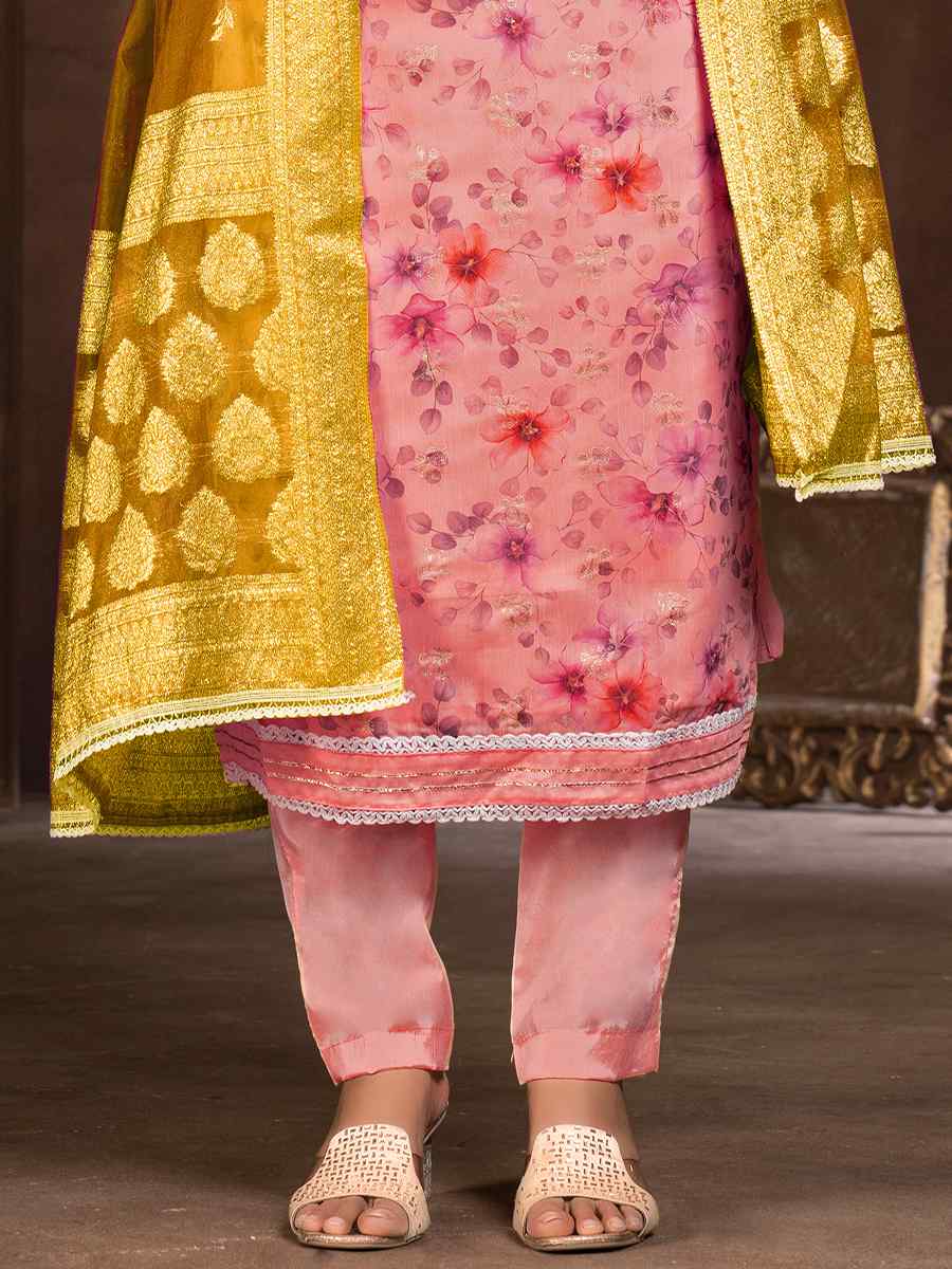 Pink Organza Embroidered Casual Festival Pant Salwar Kameez