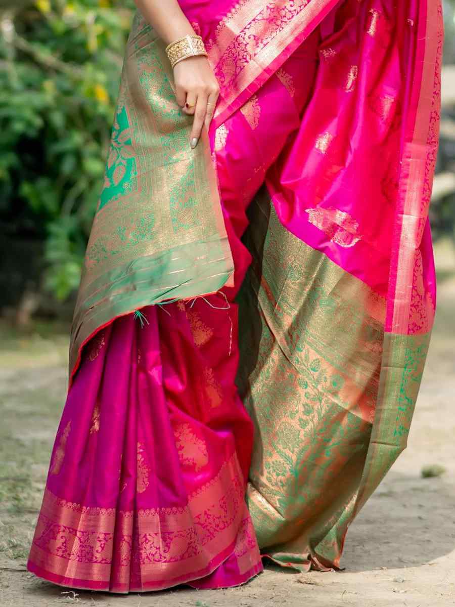 Pink Soft Banarasi Silk Handwoven Festival Festival Heavy Border Saree