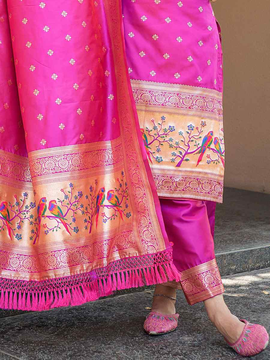 Pink Soft Banarsi Silk Embroidered Casual Festival Pant Salwar Kameez