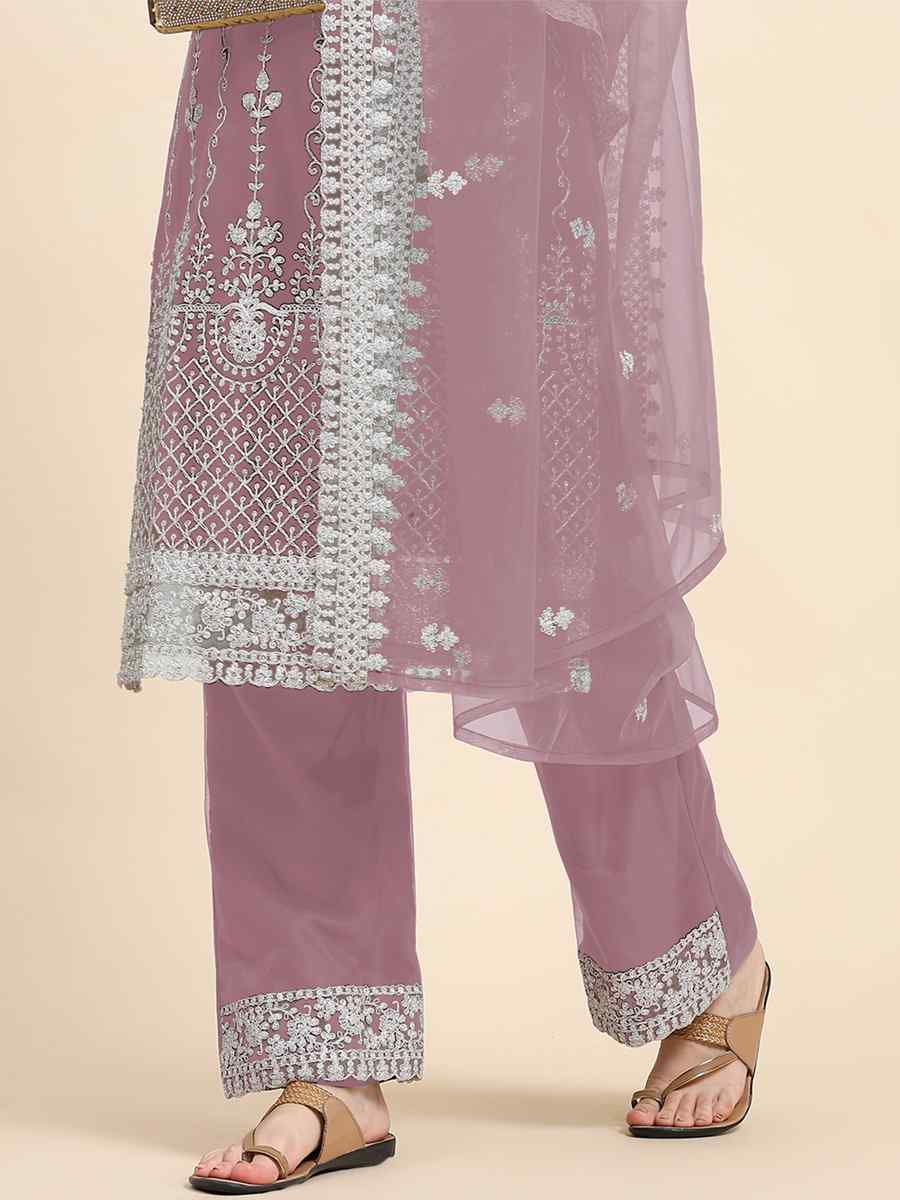 Purple Net Embroidered Festival Mehendi Pant Salwar Kameez