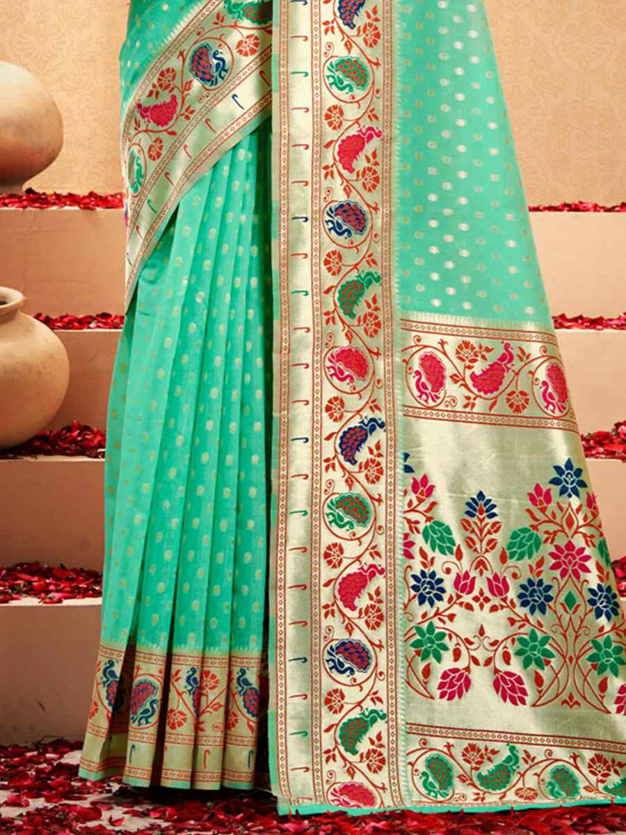 Rama Cotton Handwoven Wedding Festival Heavy Border Saree