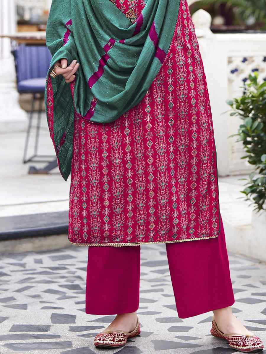 Rani Pink Pure Viscose Royan Embroidered Casual Festival Pant Salwar Kameez