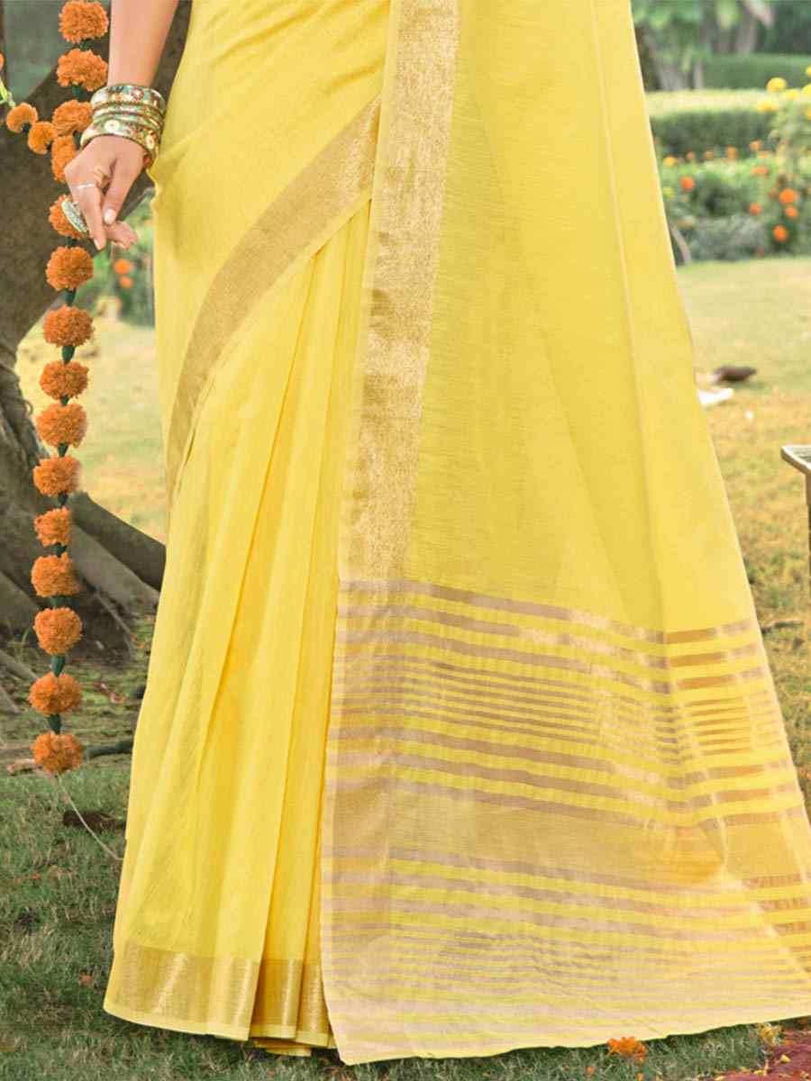 Yellow Cotton Handwoven Casual Festival Heavy Border Saree