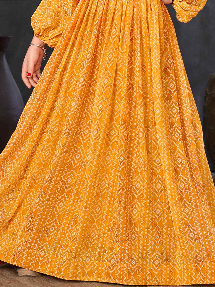 Yellow Heavy Georgette Printed Casual Festival Salwars Girls Wear