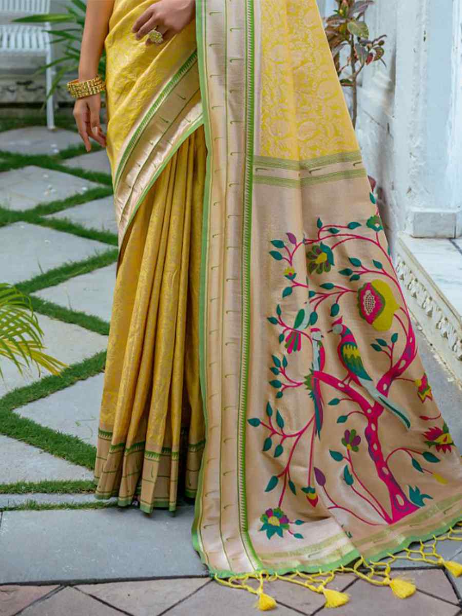 Yellow Kanjivaram Silk Handwoven Wedding Festival Heavy Border Saree