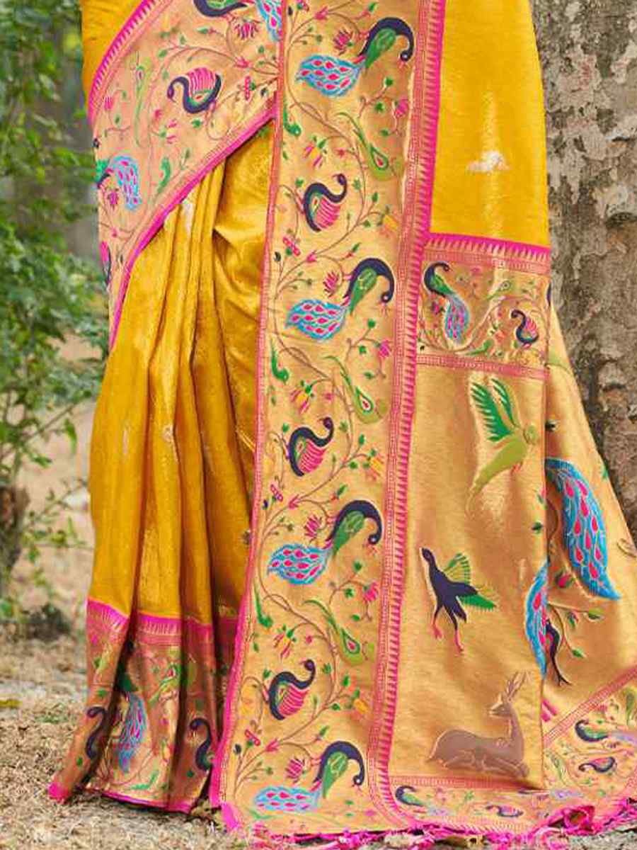 Yellow Paithani Silk Handwoven Wedding Festival Heavy Border Saree