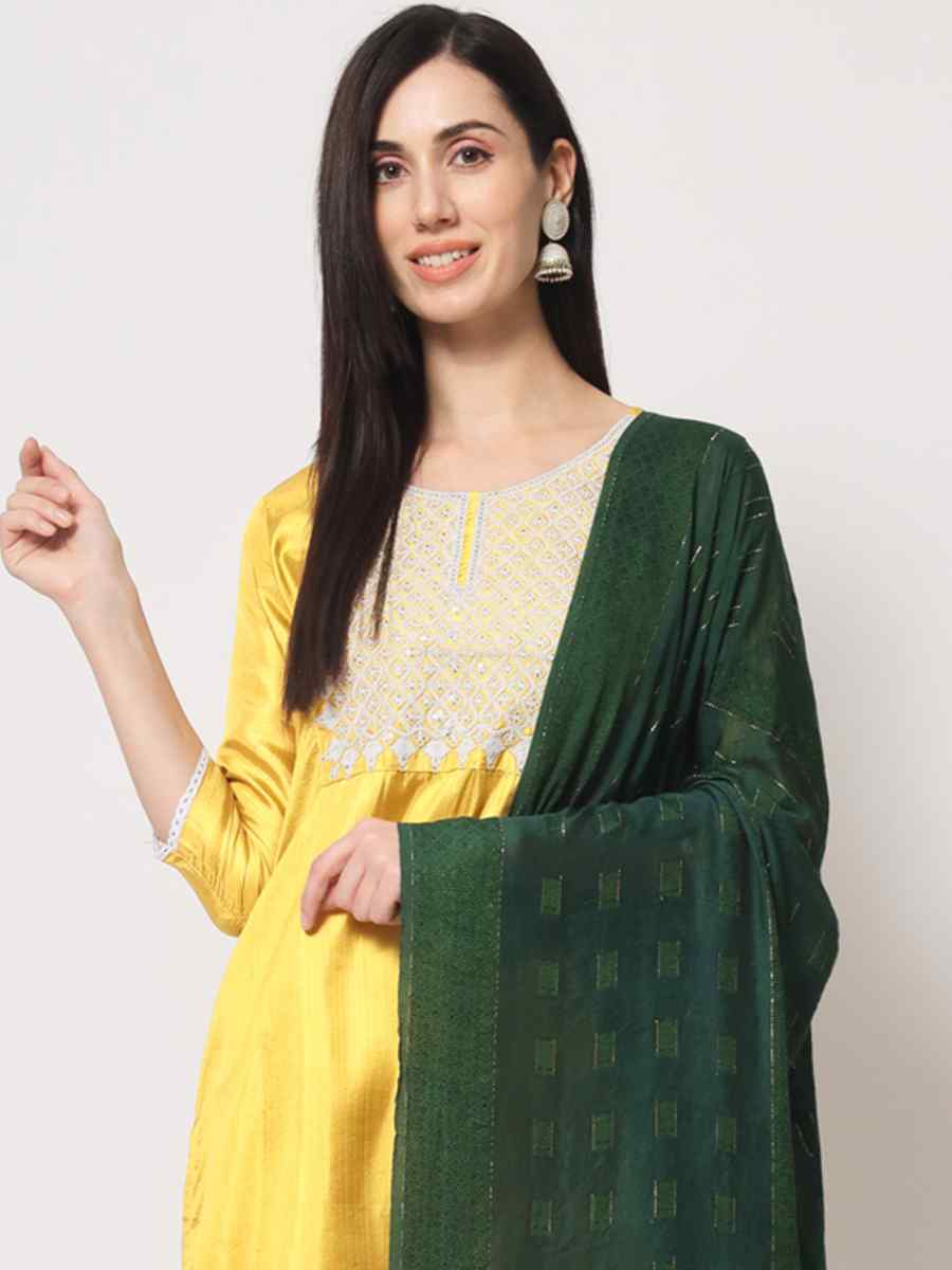Yellow South Silk Embroidered Festival Casual Ready Pant Salwar Kameez