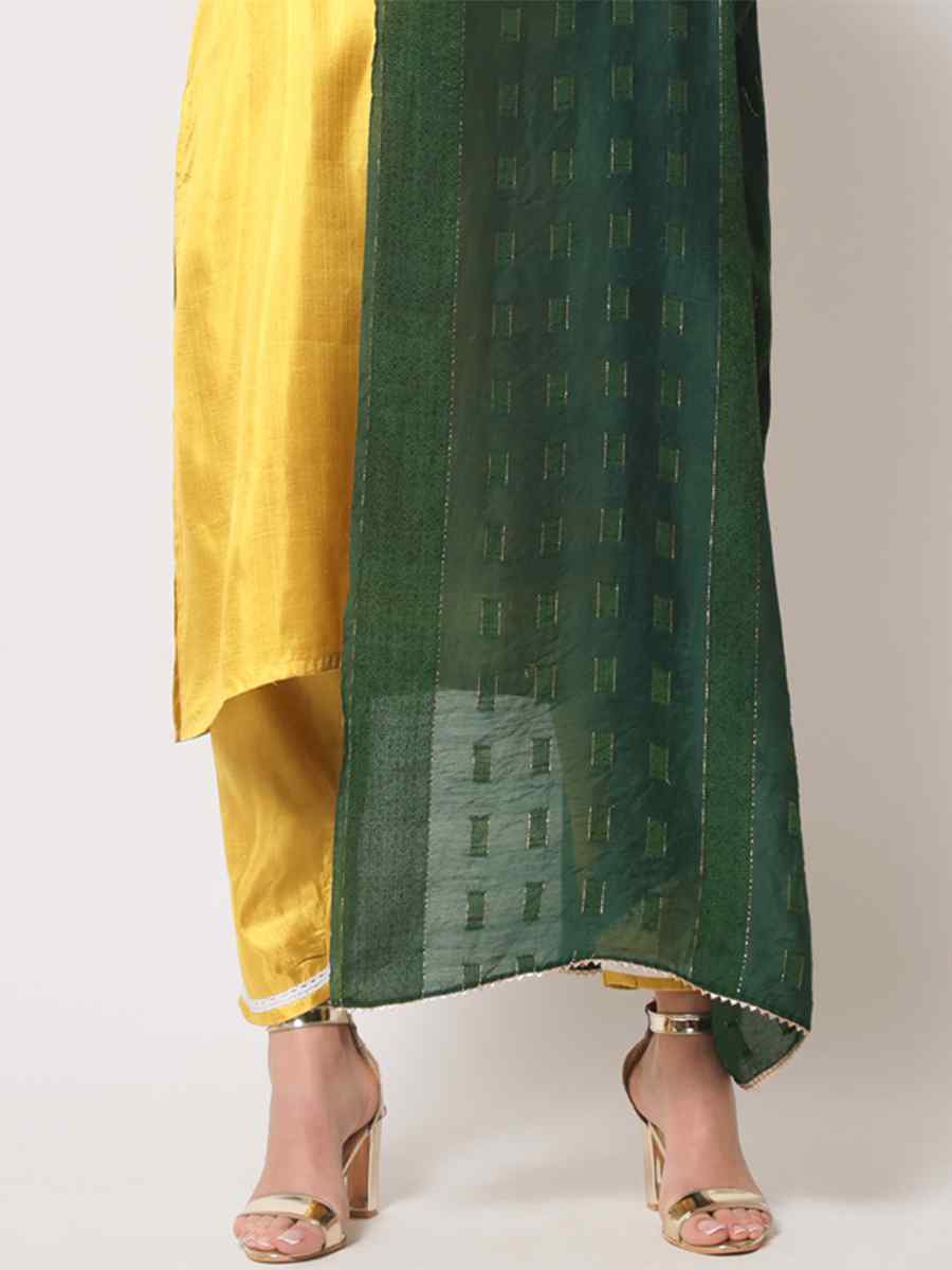 Yellow South Silk Embroidered Festival Casual Ready Pant Salwar Kameez