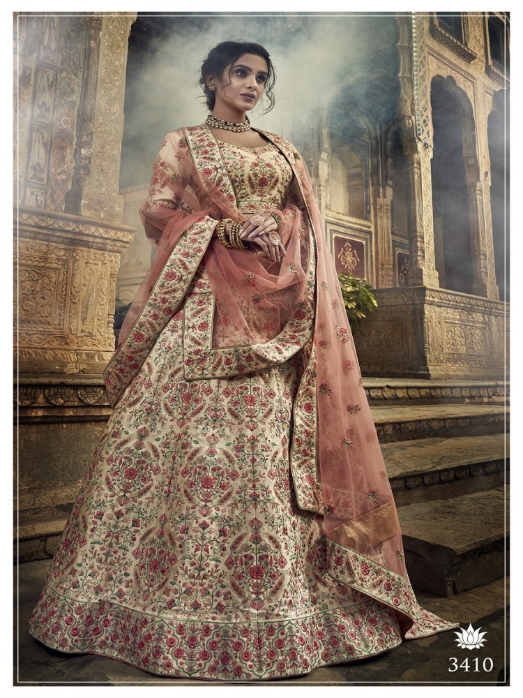 Jute White Art Silk Embroidered Wedding Lehenga Choli