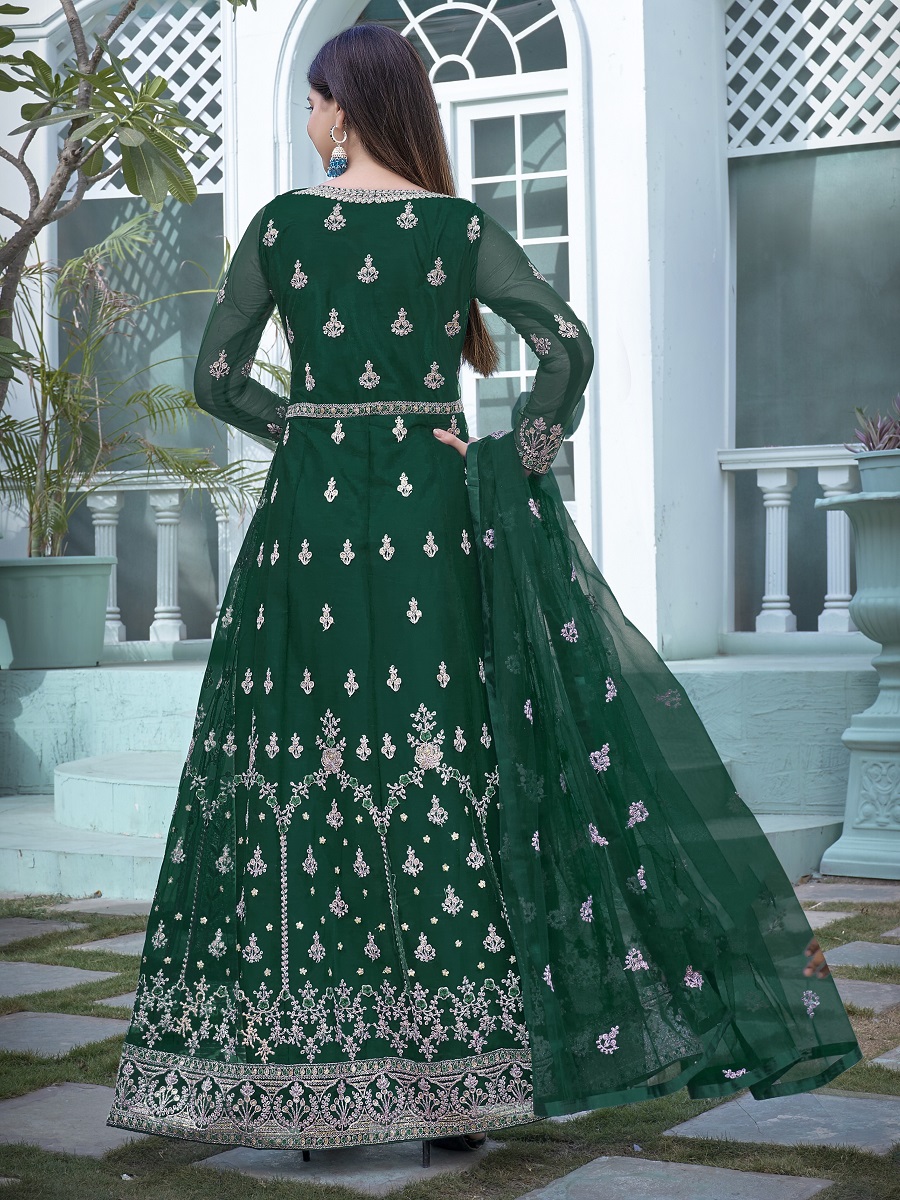 Green Heavy Butterfly Net Embroidered Wedding Festival Lawn Salwar Kameez