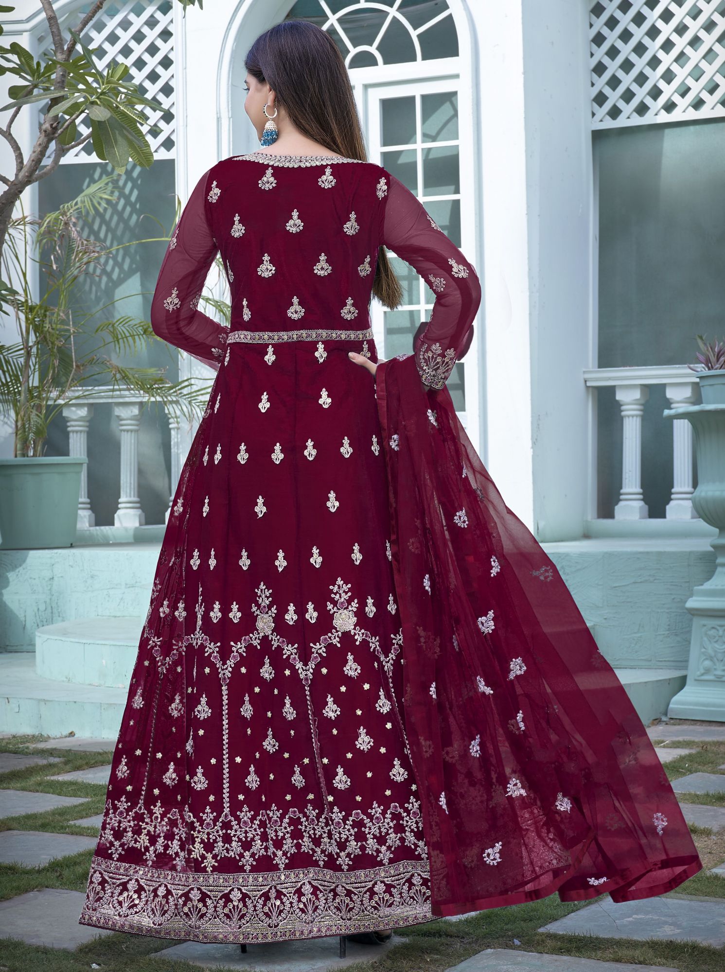 Spanish Purple Heavy Butterfly Net Embroidered Wedding Festival Lawn Salwar Kameez