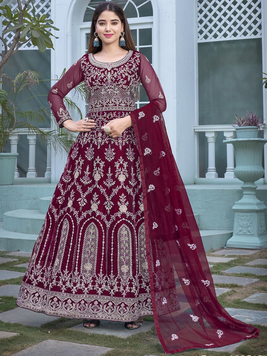 Spanish Purple Heavy Butterfly Net Embroidered Wedding Festival Lawn Salwar Kameez