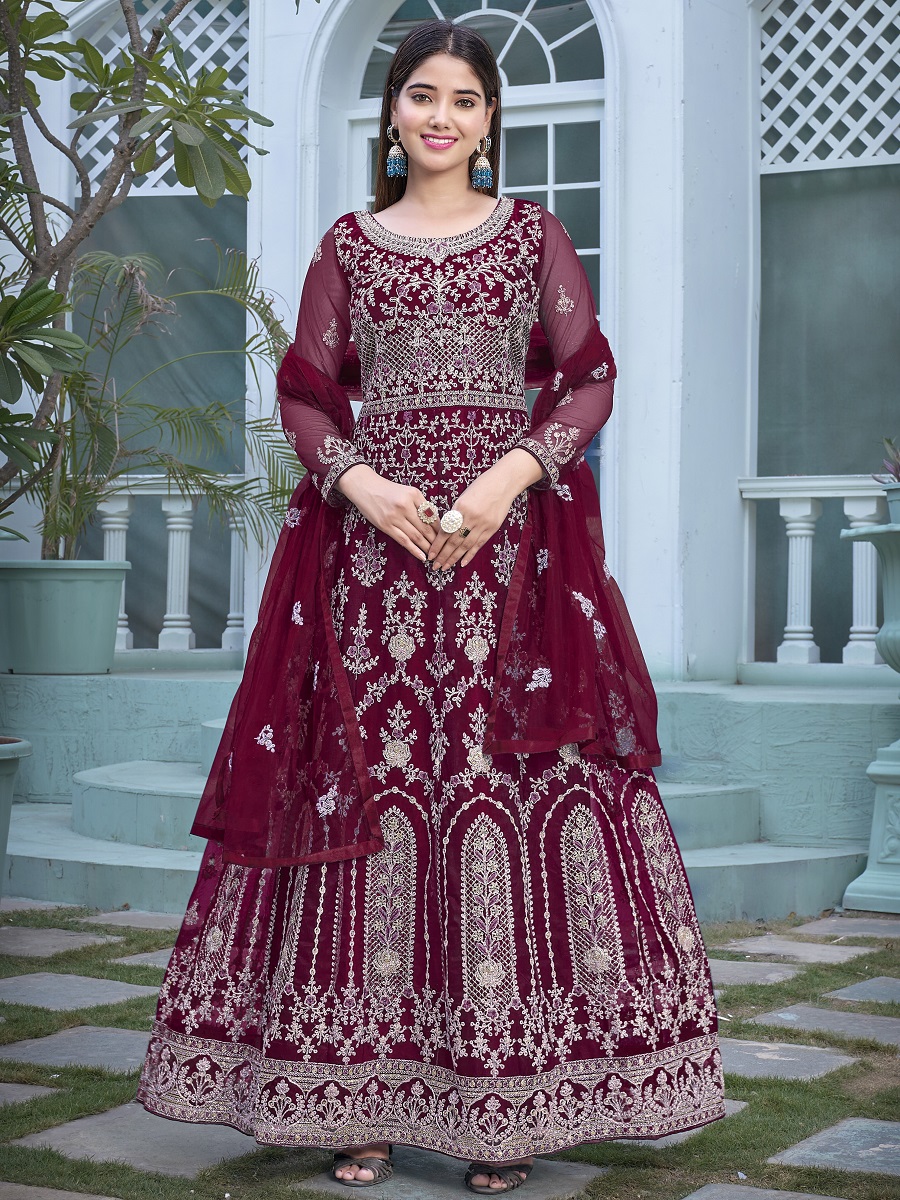 Spanish Purple Heavy Butterfly Net Embroidered Wedding Festival Lawn Salwar Kameez