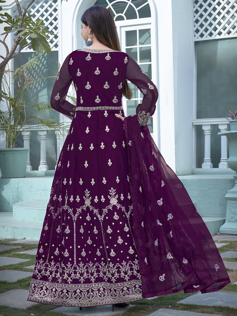 American Purple Heavy Butterfly Net Embroidered Wedding Festival Lawn Salwar Kameez