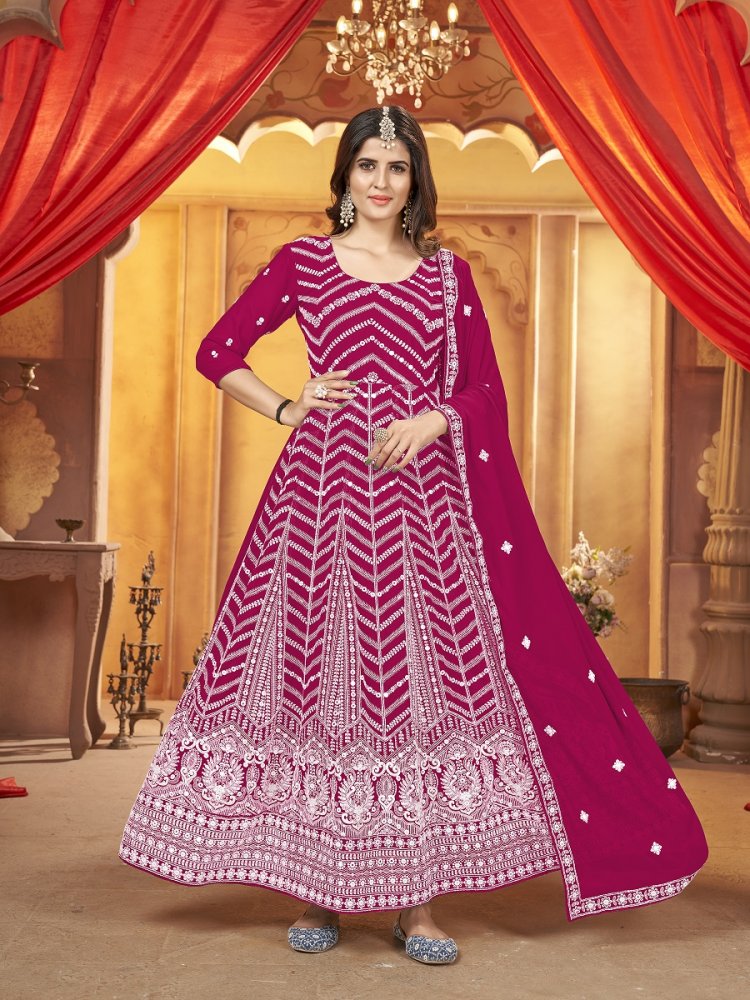 Rose Garnet Faux Georgette Embroidered Festival Wedding Lawn Salwar Kameez