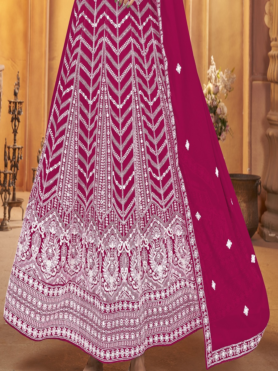 Rose Garnet Faux Georgette Embroidered Festival Wedding Lawn Salwar Kameez