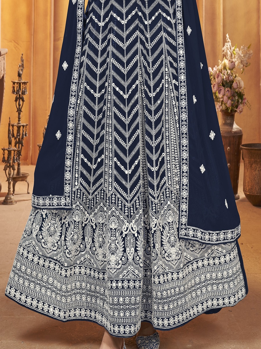 Yankees Blue Faux Georgette Embroidered Festival Wedding Lawn Salwar Kameez