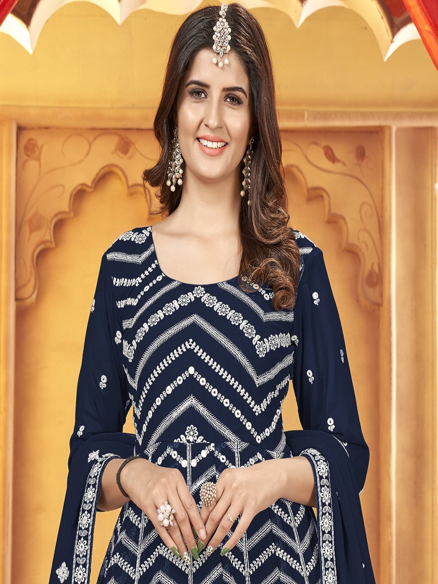Yankees Blue Faux Georgette Embroidered Festival Wedding Lawn Salwar Kameez