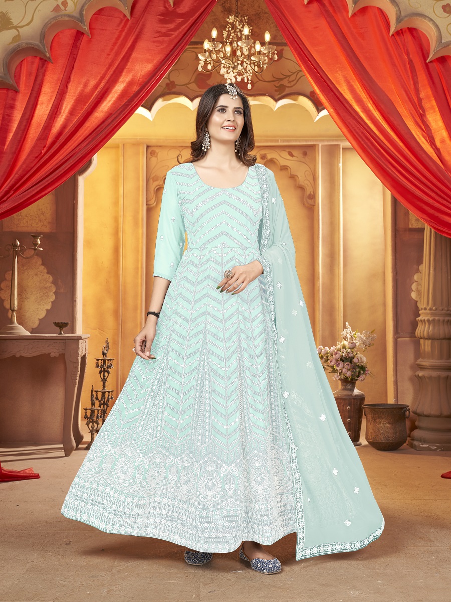 Aero Blue Faux Georgette Embroidered Festival Wedding Lawn Salwar Kameez