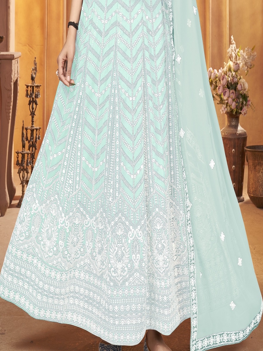 Aero Blue Faux Georgette Embroidered Festival Wedding Lawn Salwar Kameez