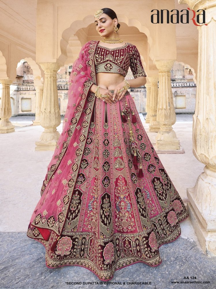 Pink Silk Embroidery Bridal Wedding Heavy Border Lehenga Choli