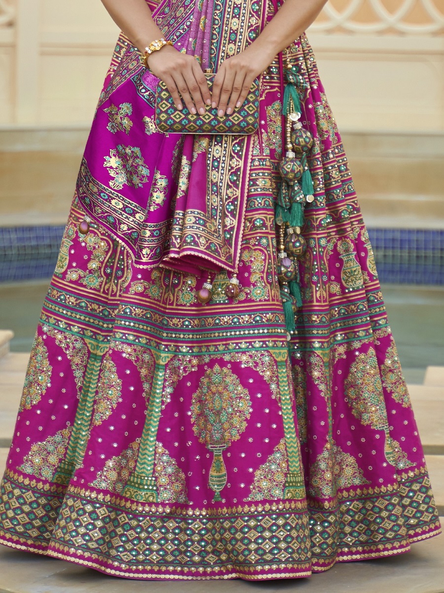 Pink Smooth Rajvadi Silk Embroidered Bridal Wedding Heavy Border Lehenga Choli