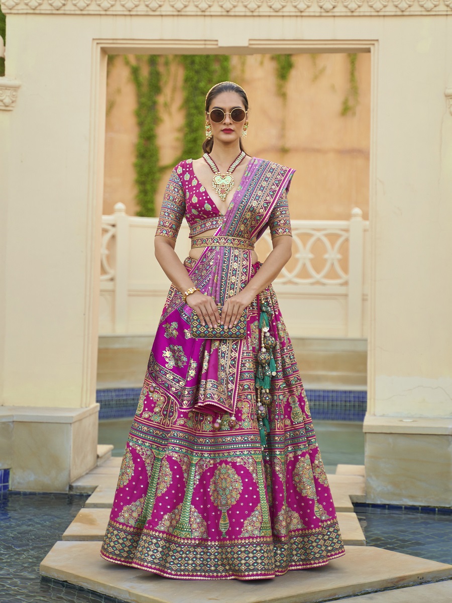 Pink Smooth Rajvadi Silk Embroidered Bridal Wedding Heavy Border Lehenga Choli