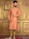 Coral Pink Jacquard Silk And Brocade Festival Embroidered Kurta