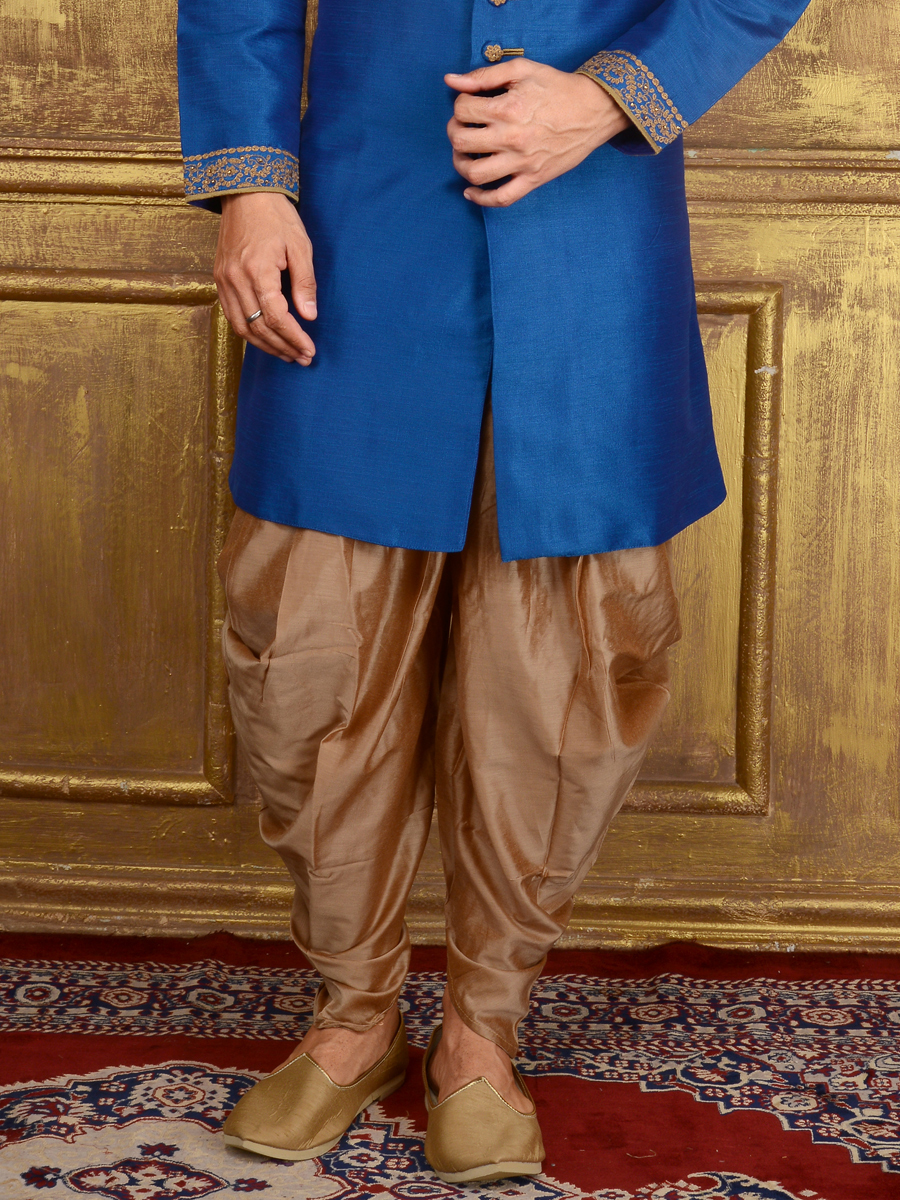 Royal Blue Art Banarasi Silk Wedding Embroidered Sherwani