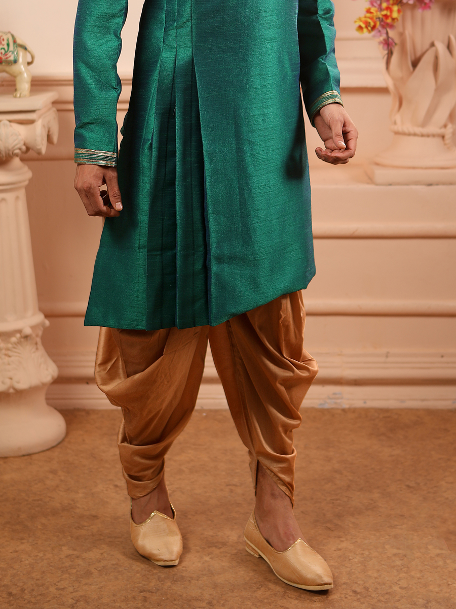 Teal Green Banarasi Silk Plain Festival Kurta