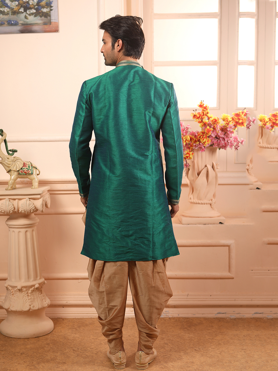 Teal Green Banarasi Silk Plain Festival Kurta