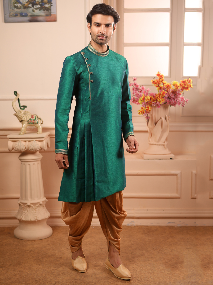 Teal Green Banarasi Silk Plain Festival Kurta