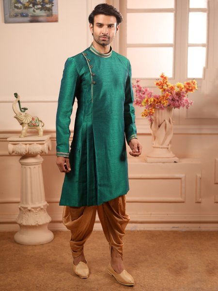 Teal Green Banarasi Silk Plain Festival Kurta