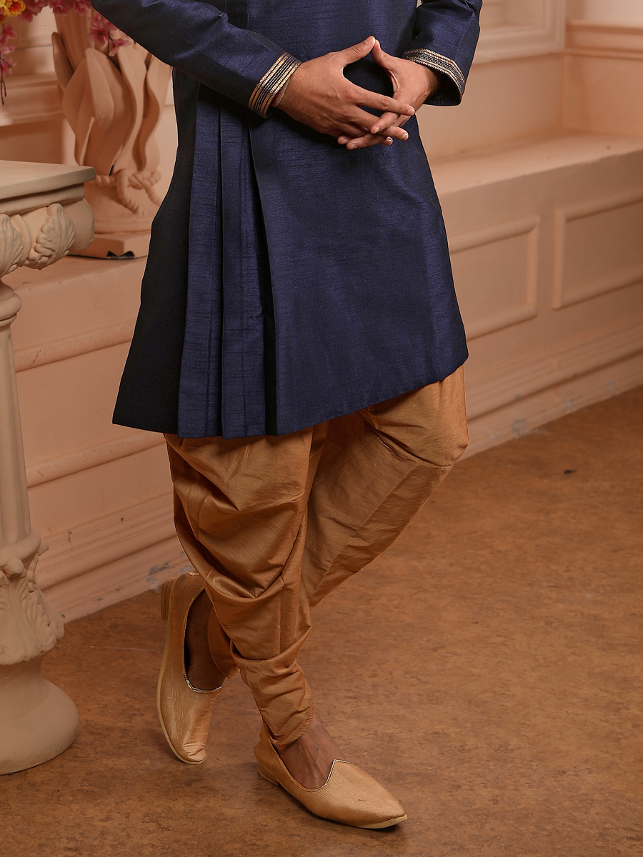 Sapphire Blue Banarasi Silk Plain Festival Kurta