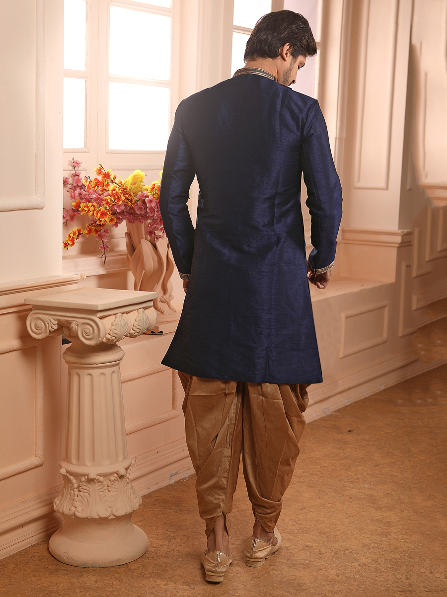 Sapphire Blue Banarasi Silk Plain Festival Kurta
