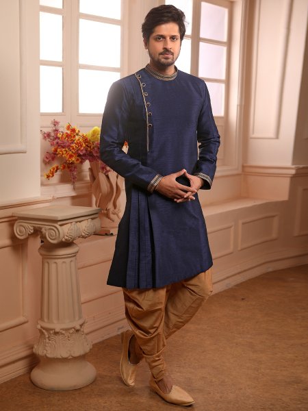 Sapphire Blue Banarasi Silk Plain Festival Kurta