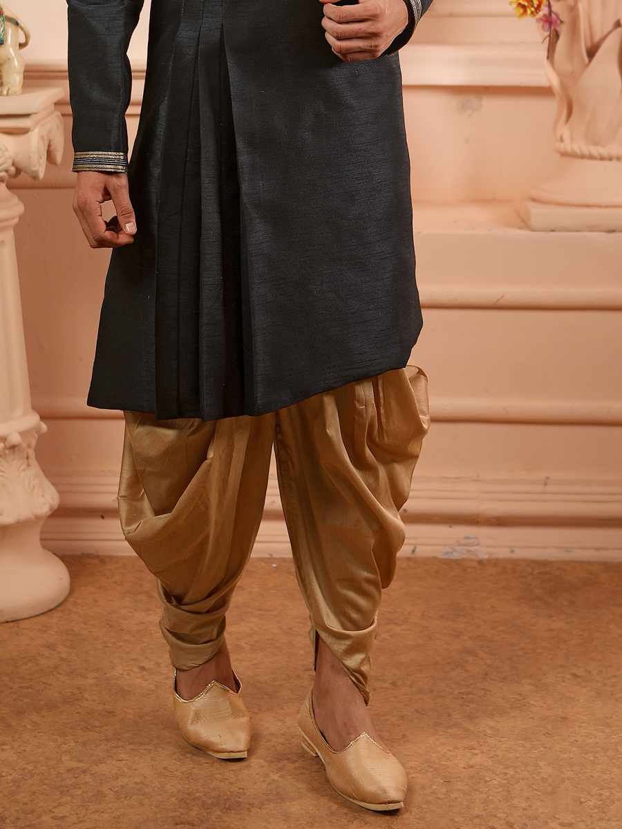 Black Banarasi Silk Plain Festival Kurta