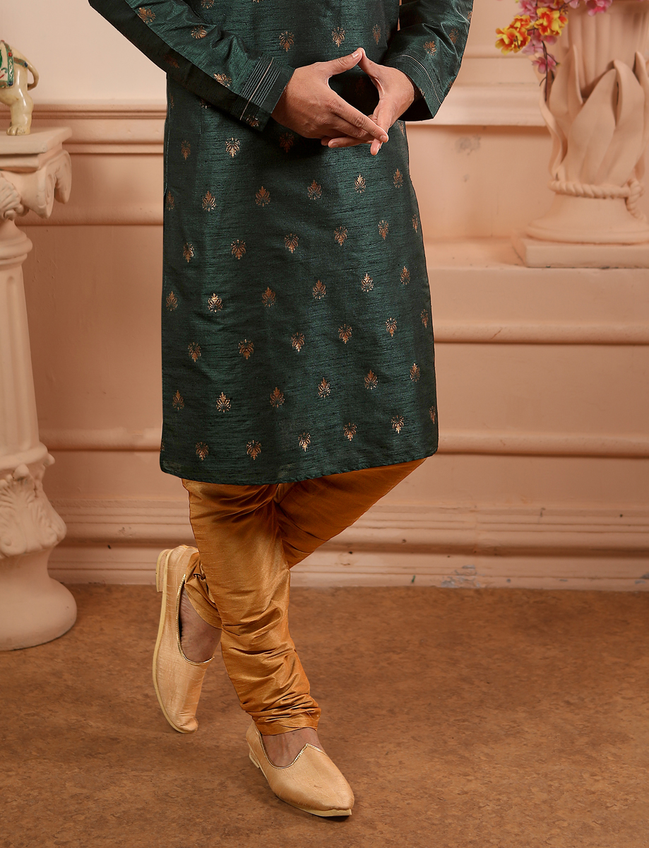 Hunter Green Jacquard Silk Handwoven Festival Kurta